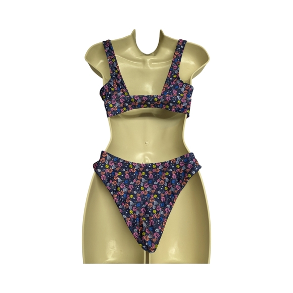 Highrise Highcut Bikini in Jellyfish/"BirdFeet" Abstract Print Size Small - Picture 4 of 11